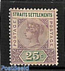 Straits Settlements, 25c, stamp out of set, without gum