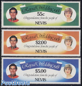 Charles & Diana 3v (long stamps)