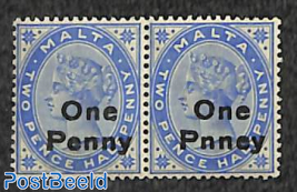 Pair, right stamp with error One Pnney [:]