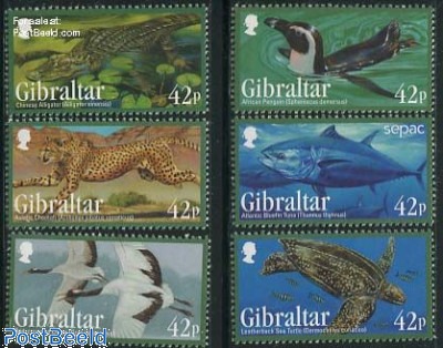 Francobollo 2013, Gibilterra Endangered animals 6v, 2013 - Filatelia ...