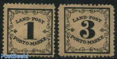 Land-Post Porto-Marke 2v, on redyellow paper